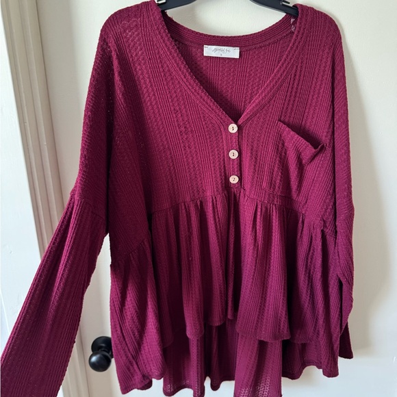 Altar'd State Tops - A Beautiful Soul by Altar’d State- Women's Burgundy Flowy Blouse